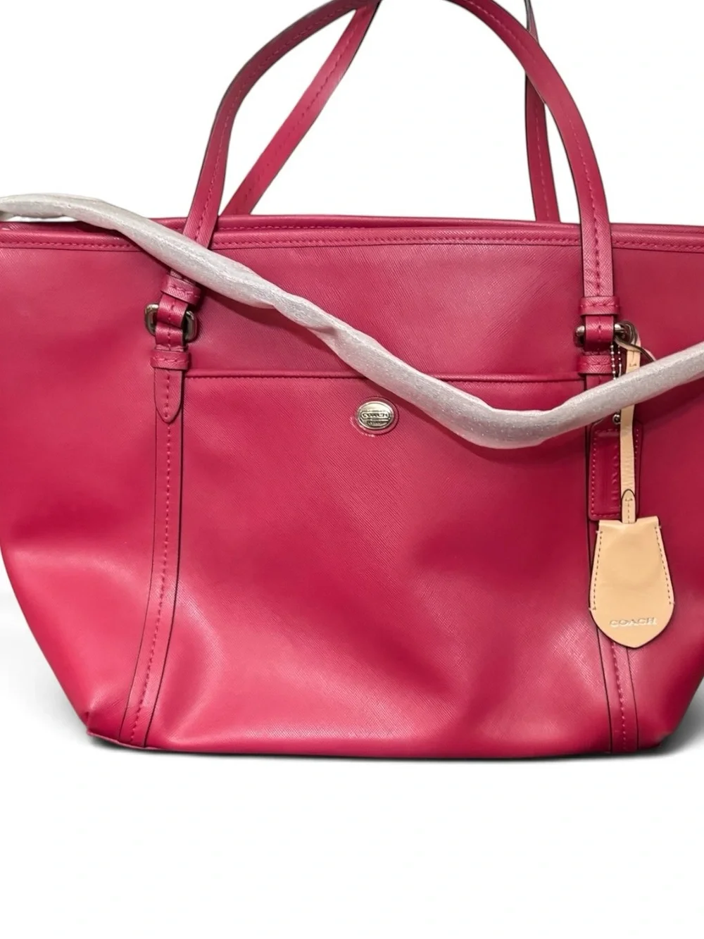 Coach Peyton Magenta Pink Leather Large Pocket Tote W/ Crossbody Strap